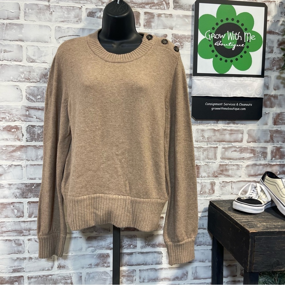 J. Crew Beige Button-Shoulder Knit sweater large